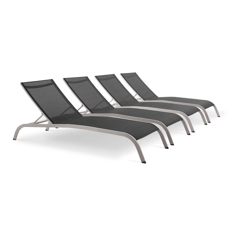 Havenside Home Wendu Outdoor Patio Mesh Chaise Lounge Chairs (Set of 4) by Modway, Black