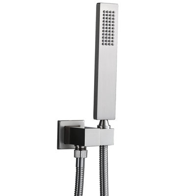 Bathroom Square Solid Brass Hand Held Shower Head With Wall Connector And Hose System Wall Mount Handheld Showerheads Set