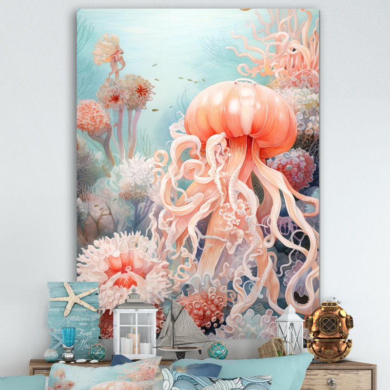 «Pink Jellyfish Undersea Wonders», reproduction sur toile, Toile tendue, H 20 po x l 12 po
