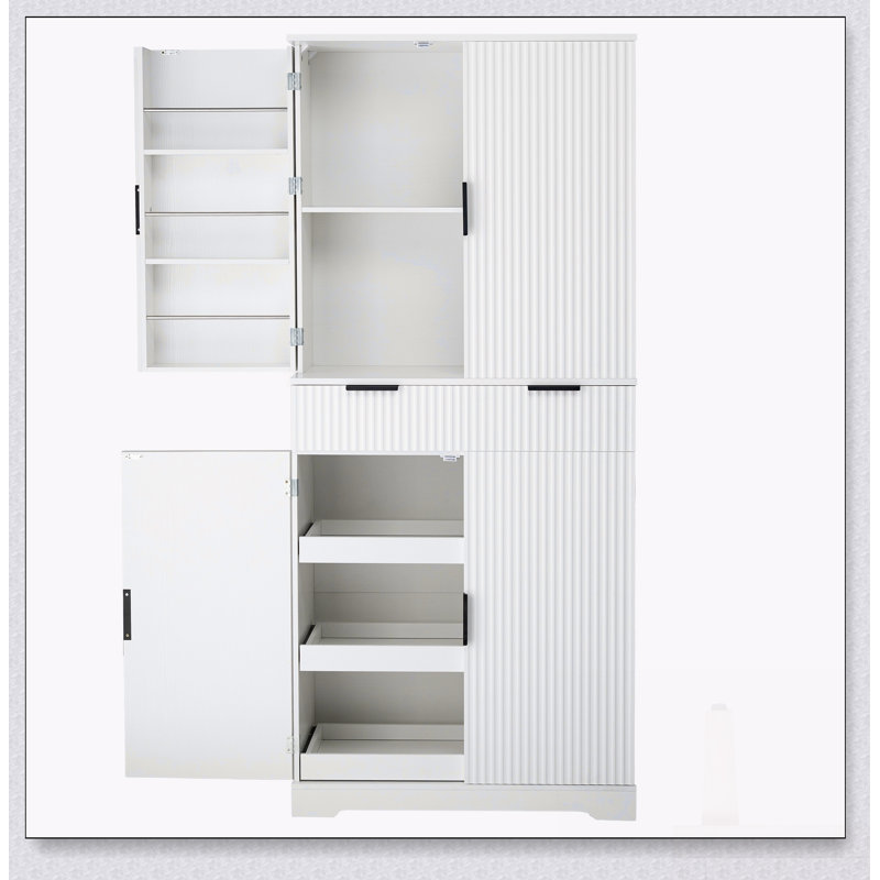 Garde-manger cannelé de 72 pouces avec 3 tiroirs à clavier et 6 tablettes de porte réglables pour un rangement polyvalent et un design élégant