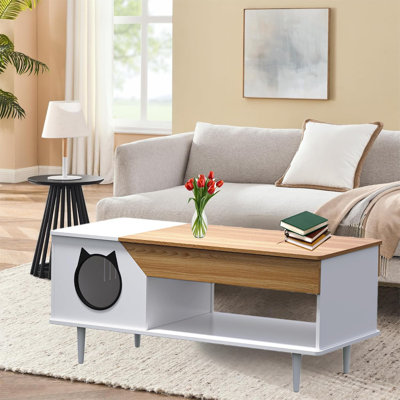 Table basse blanche 45 po avec tiroir de rangement Table basse rustique en bois avec chat