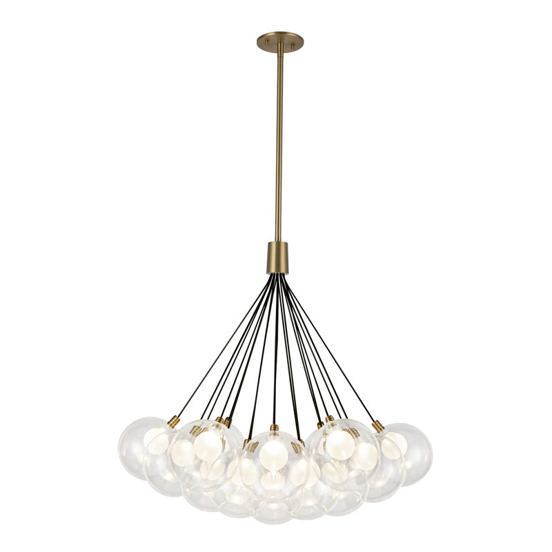 Bolla Steel LED Chandelier, Brushed Gold, 19, 29" H x 28" W x 28" D