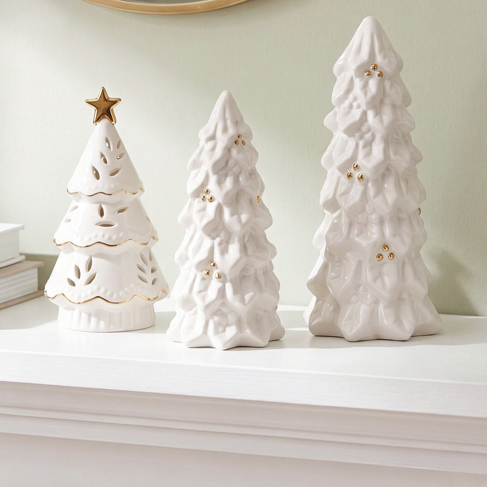 Lighted Stoneware Christmas Tree Set