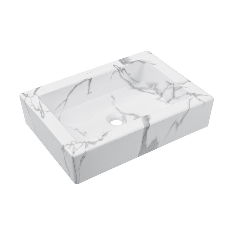 Voltaire 22" Ceramic Vessel Bathroom Sink, White Marble