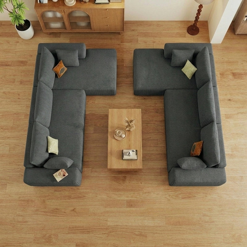 2 pièces Canapé modulaire en L 95 po en forme de L, canapé en velours côtelé avec coussins de siège profond, sans assemblage requis, gris foncé