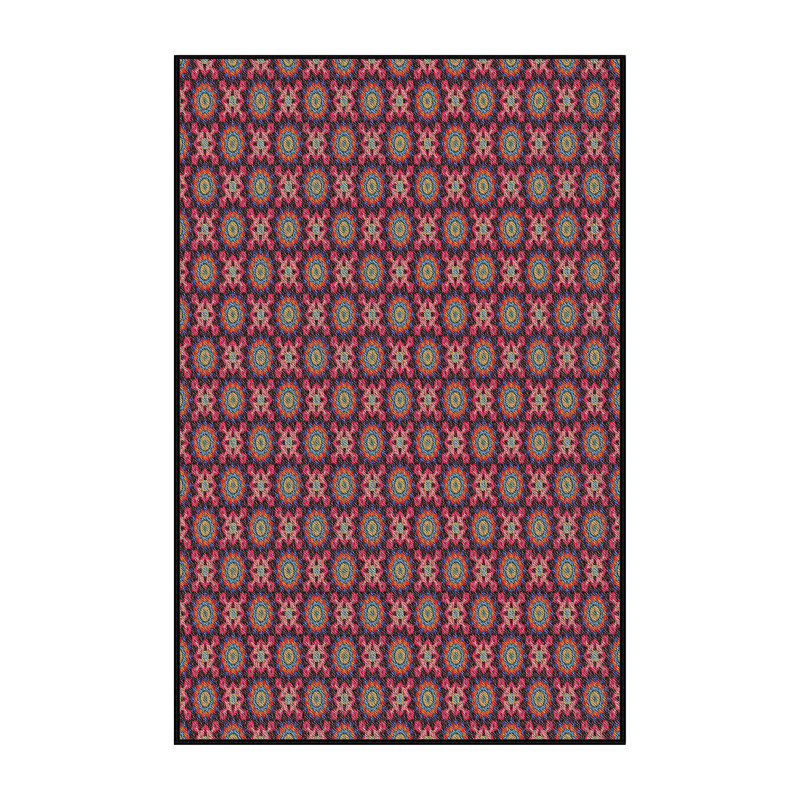 Laine tissée à la machine à motifs géométriques et polyester rose foncé/vert Tapis décoratif, Rectangle 8 pi x 12 pi
