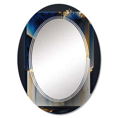 Rabija Abstract Geode Gold And Blue Marble Shape II - Modern Geometric Wall Mirror