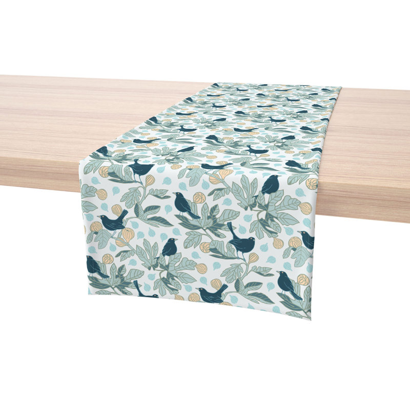 Table Runner, 100% Cotton, 16X108", Fig Trees & Birds, 108" L x 16" W