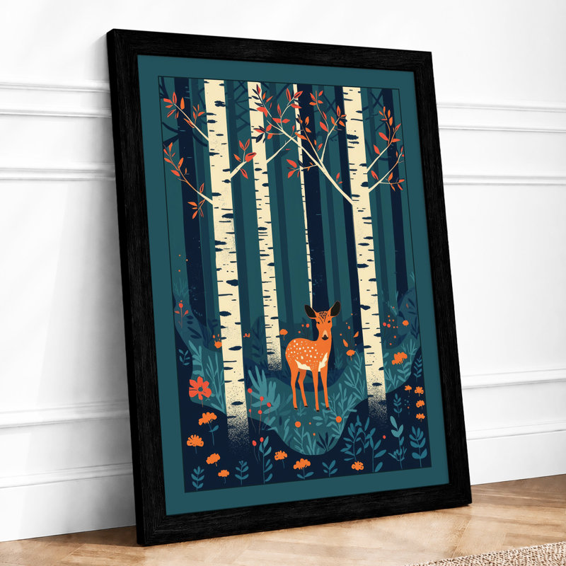 Deer In Birchwood Scandinavian - Print, Black, A3 - 42.0 x 29.7 cm