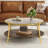 Modern Round Walnut 2-Tiered Coffee Table With Glass Top And Gold Base For Living Room, 29.9"