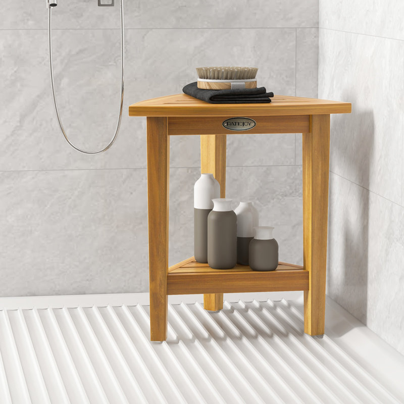 Tabouret de douche en bois de teck avec siège de douche et tablette de rangement