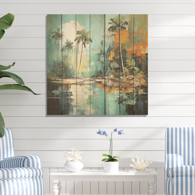 Tropical Jungle River III - Coastal Tropical On Wood Print