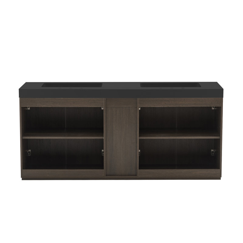 Bathroom Vanity with Sink, Large Storage Freestanding Bathroom Vanity for Modern Bathroom, One-Piece Black Quartz Sink Basin without Drain and Faucet