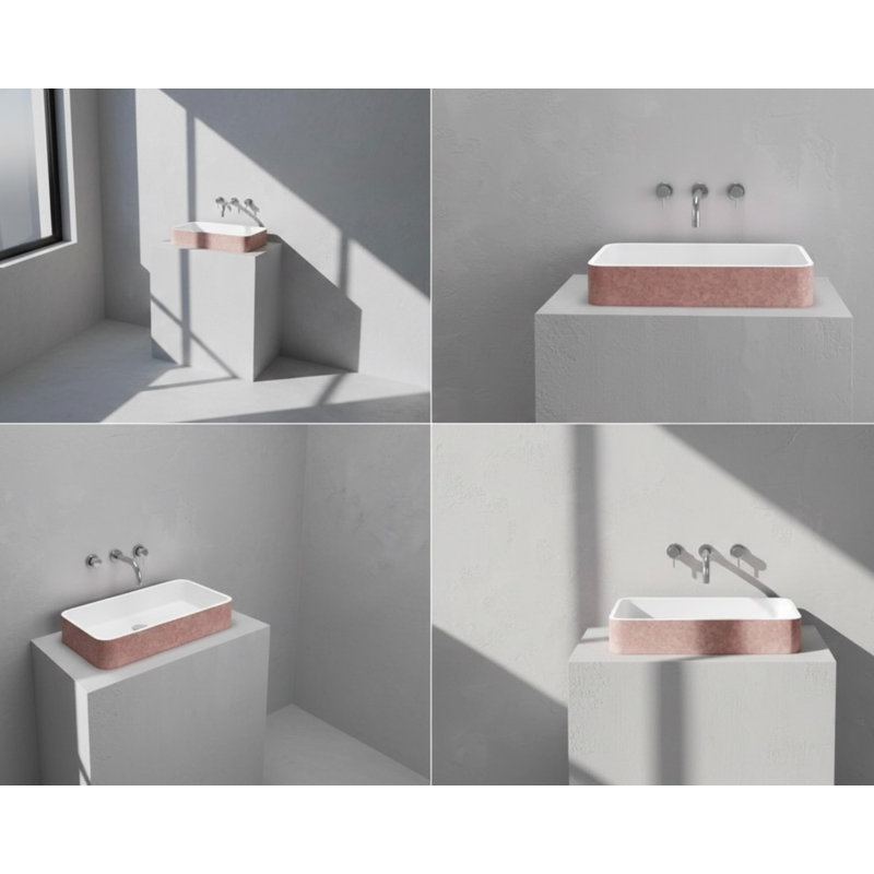 Vast Studio 21.5” L x 13.8” W Textured Blush Concrete Blush/White Rectangular Countertop Vessel Bathroom Sink, Blush/White
