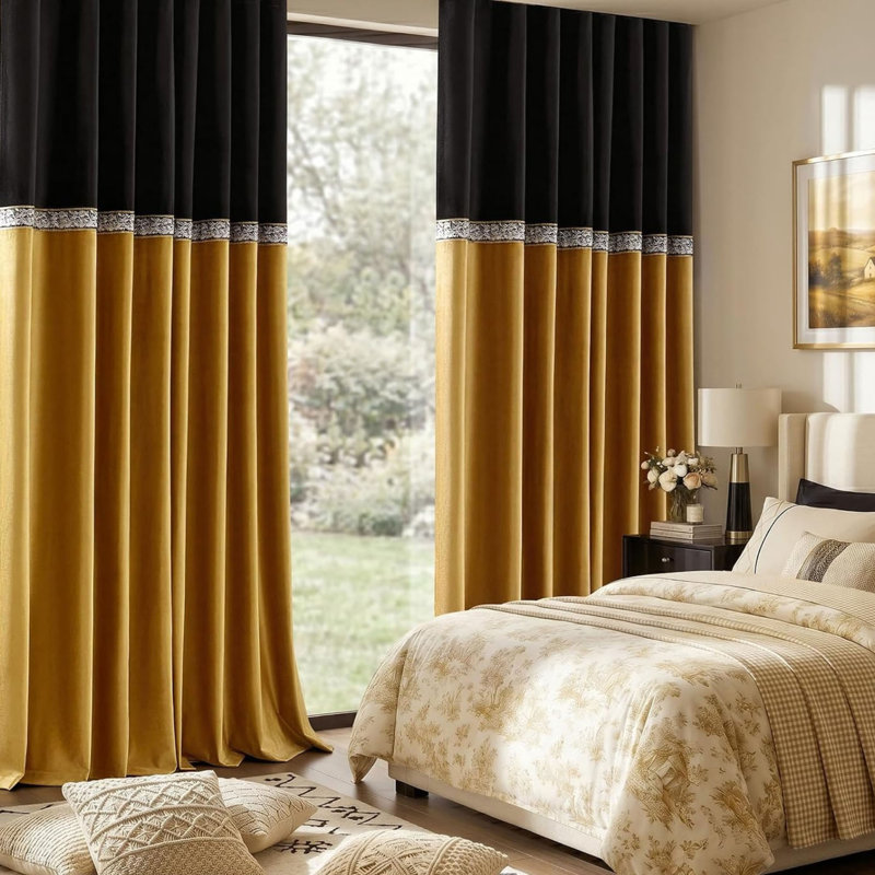 Gold Velvet Blackout Curtains 116 x 228 cm for Bedroom 2 Panels