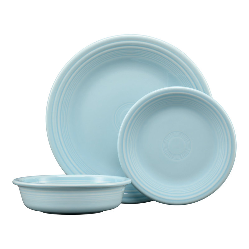 Sky White Glazed Ceramic 3-Piece Entree Plate Set