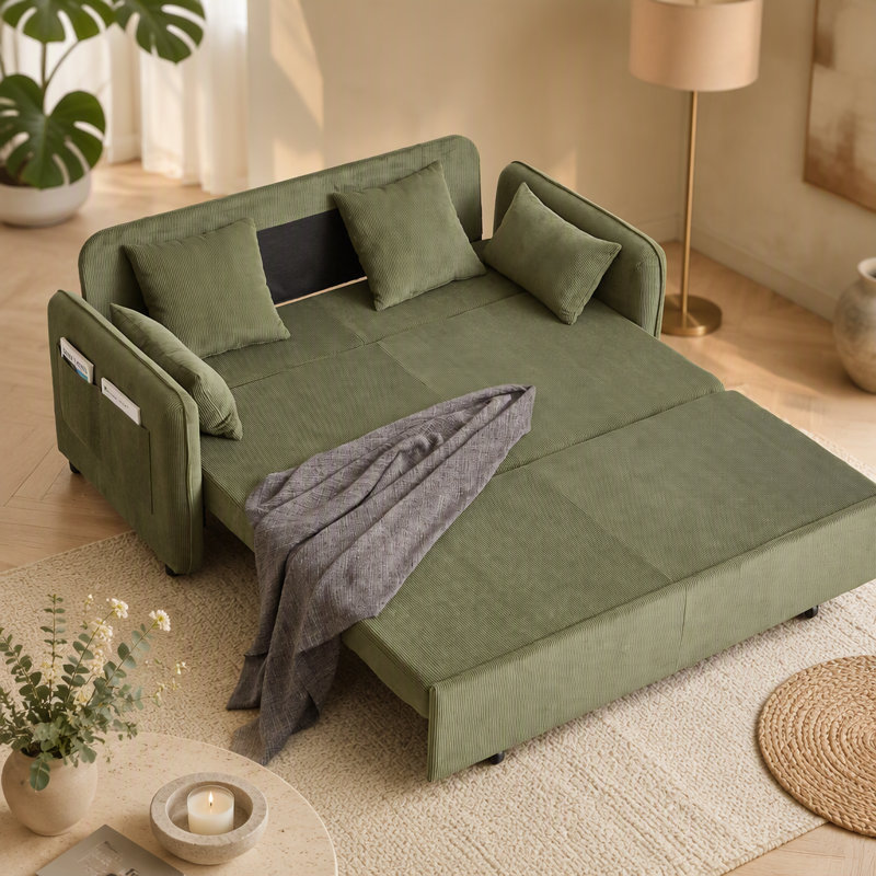 3-in-1 Convertible Sleeper Sofa with Pullout Bed and Side Storage