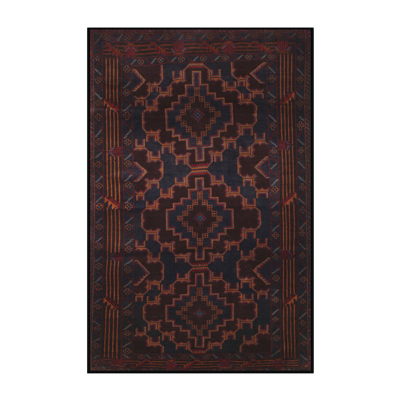 Tapis bleu/brun/gris traditionnel Baymore, Rectangle de 5 pi x 8 pi