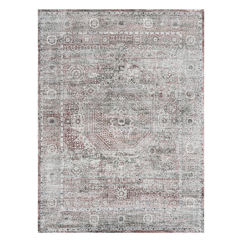 Tapis oriental rectangulaire en viscose noué à la main rouge / argent, Rectangle 6 pi x 9 pi