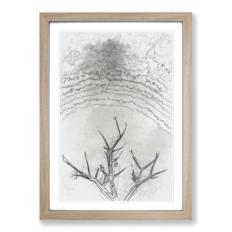 Bird House in a Tree in Abstract - Picture Frame Graphic Art Print, 87cm H x 62cm W x 2cm D, Oak Framed