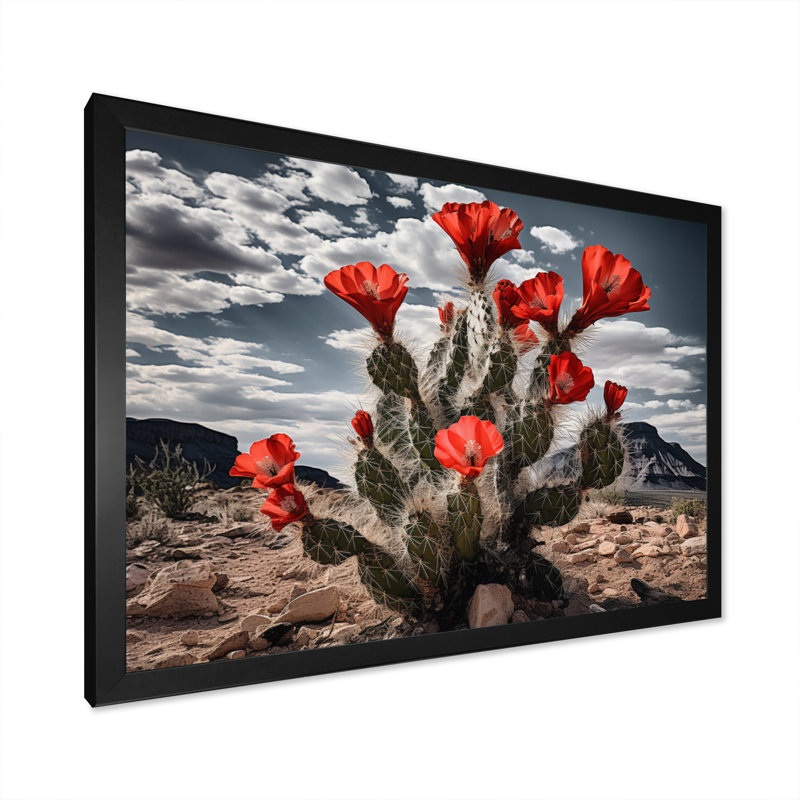 Western Desert Cactus Serenade - art mural sur toile Western, Cadre noir, H 16 po x l 32 po x P 1 po