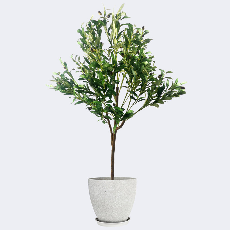 Pots à plantes ronds en olivier artificiel type C avec plateau, H 59,06 po x l 19,69 po x P 19,69 po, Gris clair
