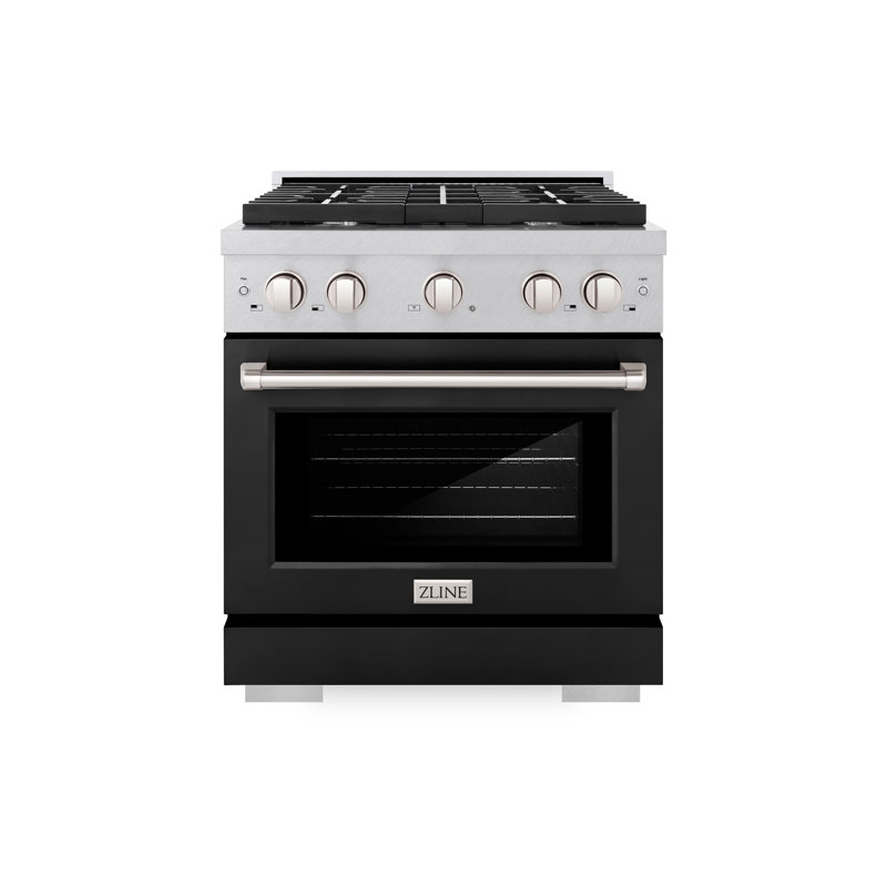 ZLINE 30 in. 4.2 cu. ft. Paramount Gas Range with 4 Burner Cooktop and Convection Gas Oven in Satin Stainless Steel, Black