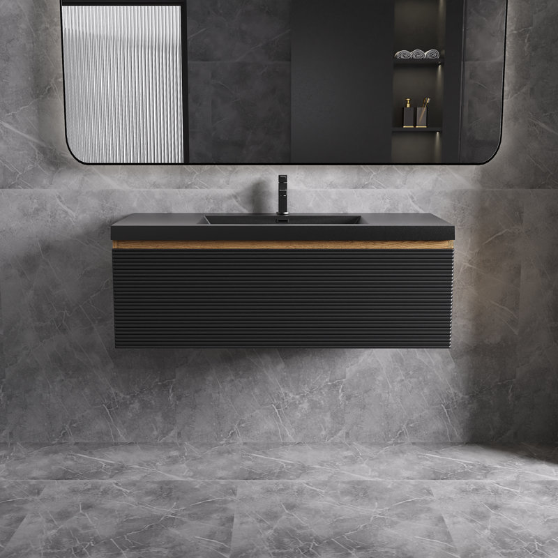 Meuble-lavabo simple flottant simple 48 po avec lavabo à surface solide Dhruven