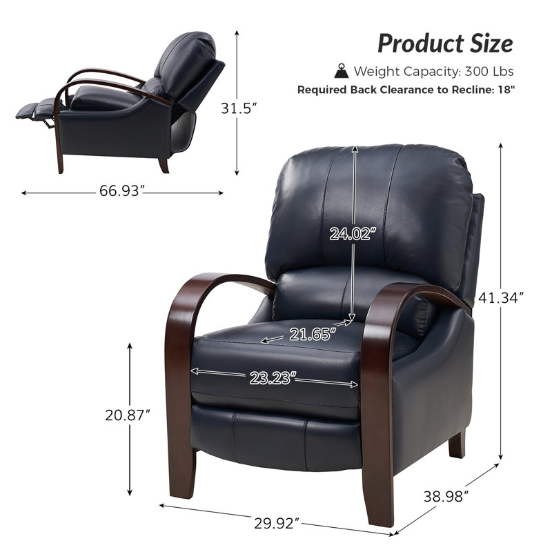 Fauteuil inclinable standard en cuir véritable Hardge, Cuir véritable bleu marine