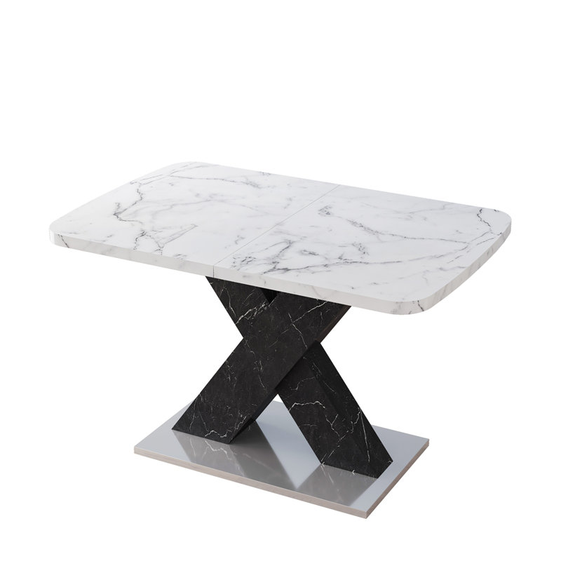Modern Rectangle Dining Table, Printed  White, Marble Black