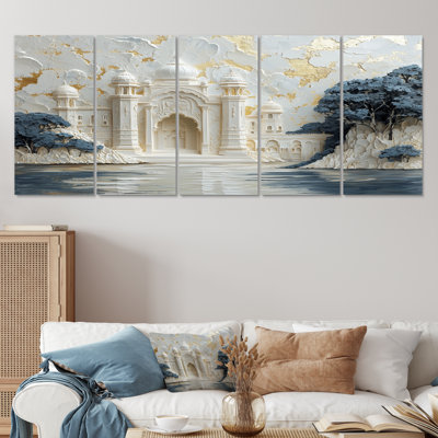 Oasis ornementale bleue et bleue, temple thaïlandais I - ensemble d'art mural floral abstrait