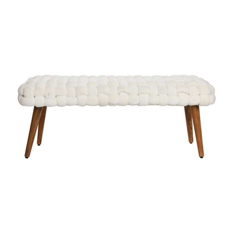 Banc en velours tissé Clemmone, Blanc / Brun
