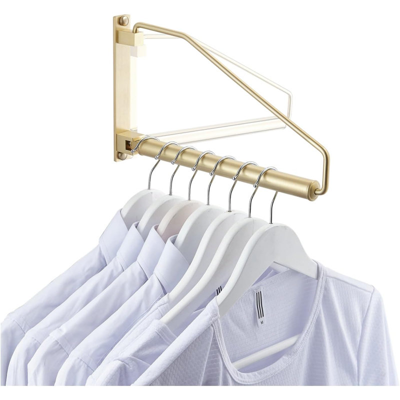 Folding Wall Mounted Clothes Hanger Rack,Brushed Gold