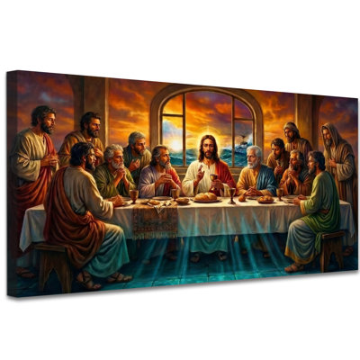 Jesus Canvas Wall Art The Last Supper Sepia Abstract, Christian Wall Decor for Dining Room, Living Room, Prayer Room, Biblical Religious Jesus Canvas Print for Home Decor, 28x58 Inch