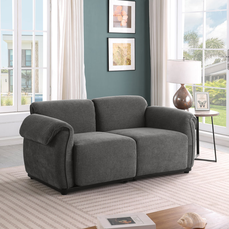 Longueur de 68,5 po, canapé modulaire tendance, structure en fer, canapé en chenille, gris, convient au salon, à la chambre à coucher