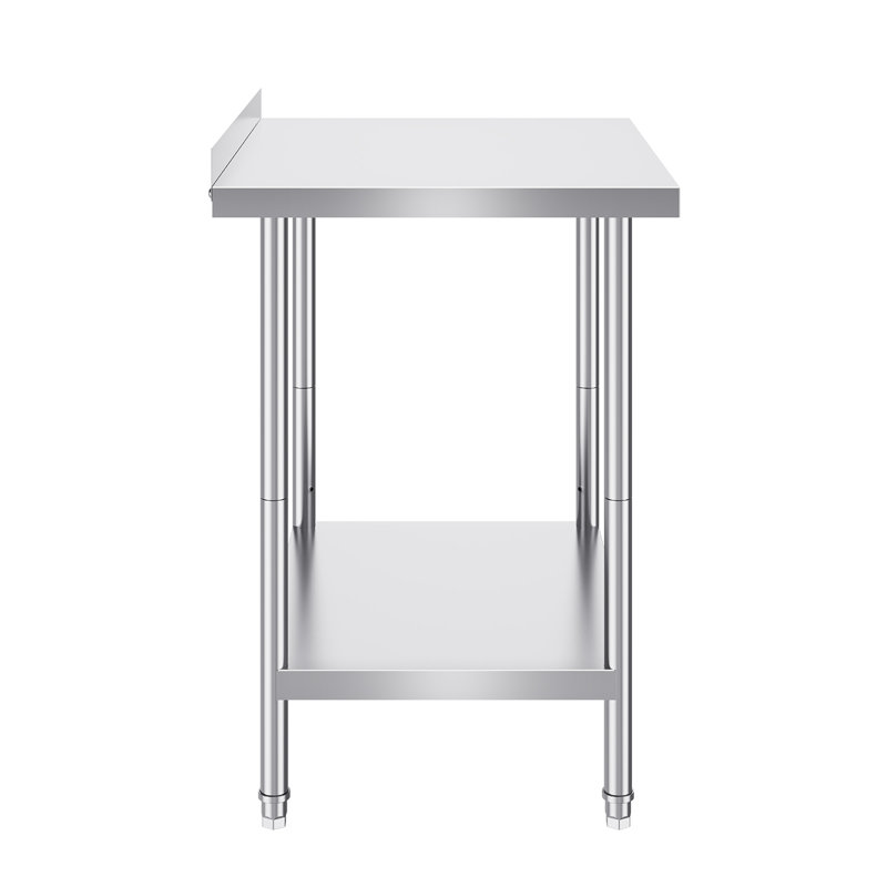 Stainless Steel Work Table with Back Baffle, Adjustable Shelf, 36" H x 30" W x 24" D