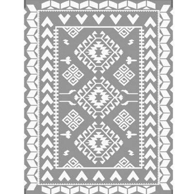 Outdoor Camping Rug, Reversible Gray And White, 143.7" L X 107.9" W, Polypropylene With Robust Edging, Easy To Transport Clean
