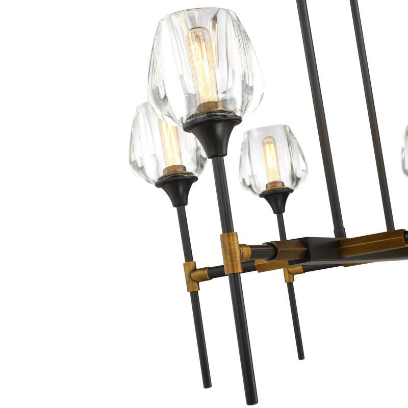 42" 6-Light Linear Crystal Chandelier in Bronze & Brass for Dining Room & Kitchen Island, H 19,5 po x l 42 po x P 14,5 po, 6