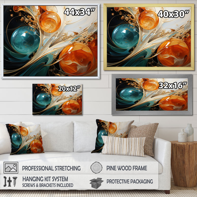 Tempête blanche blanche, bleue et orange - Peinture abstraite, art mural, Toile tendue, H 30 po x l 40 po x P 1,5 po