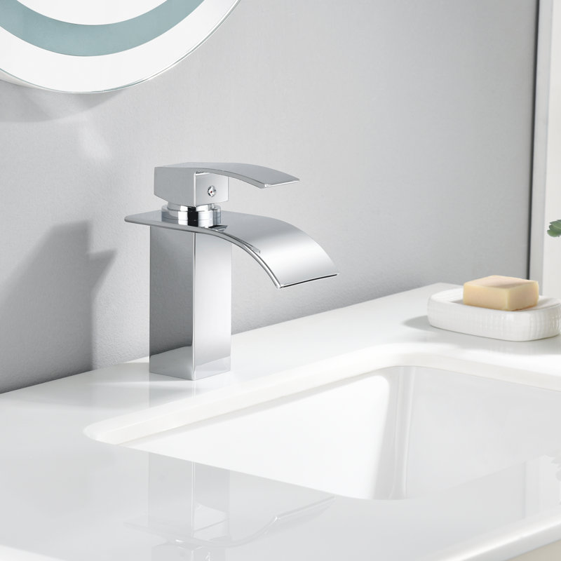 SUMERAIN Contemporary Bathroom Faucet with Waterfall Spout, Single Hole Single Handle Bathroom Sink Faucet , Chrome