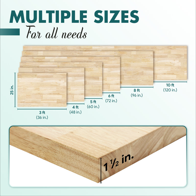 Biserka Unfinished Hevea Solid Wood Butcher Block Countertop for DIY Kitchen Countertop, Desk Top, Workbench