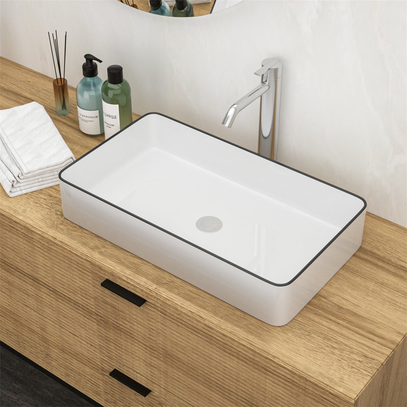 Lavabo de salle de bain rectangulaire en céramique 14 po MONSFEST, Noir