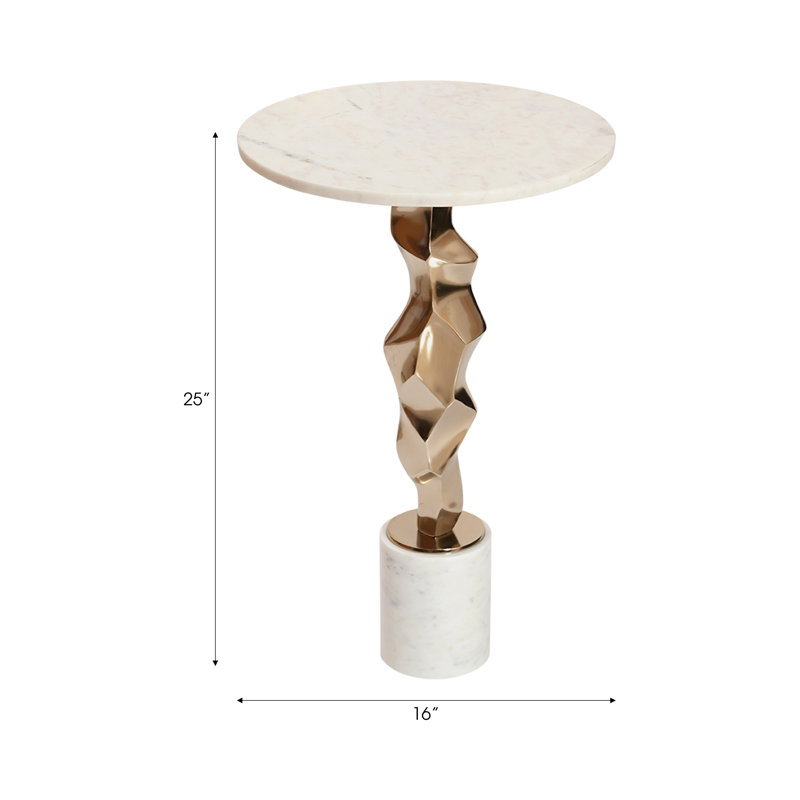 Lagretta Modern Metal and Marble Accent Table with Sculptural Aluminum Base, Contemporary Side Table with Sleek Design and Elegant Stone Top for Home Decor