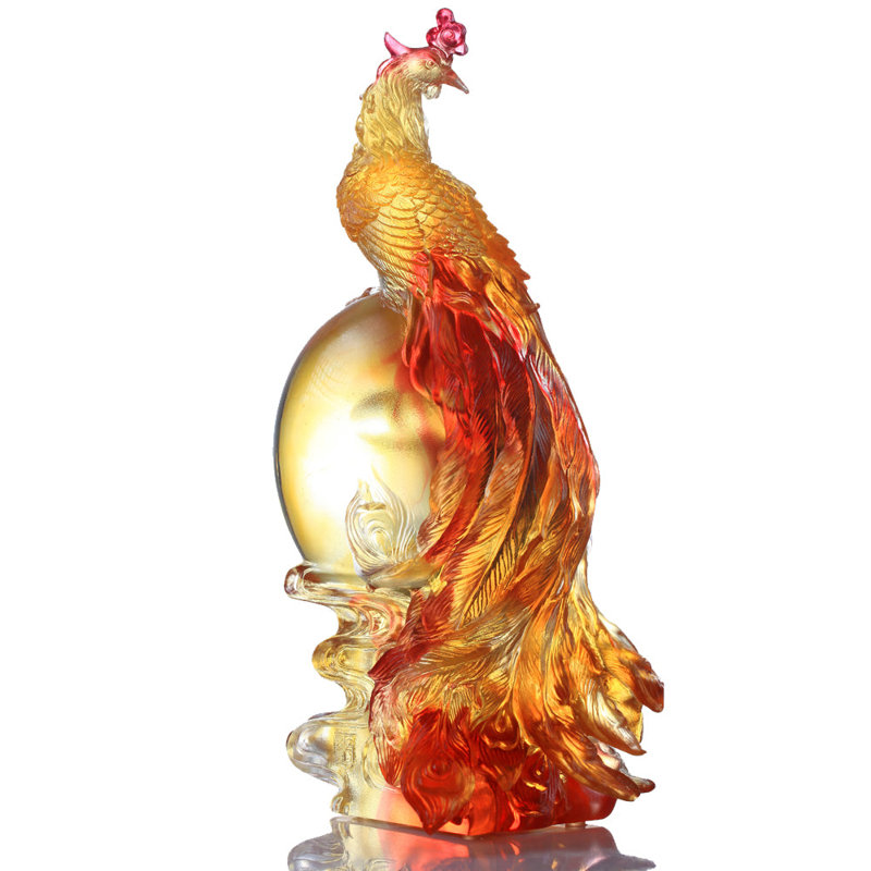 LIULI Crystal Art Crystal Phoenix Sculpture, "Splendor Of The Phoenix"