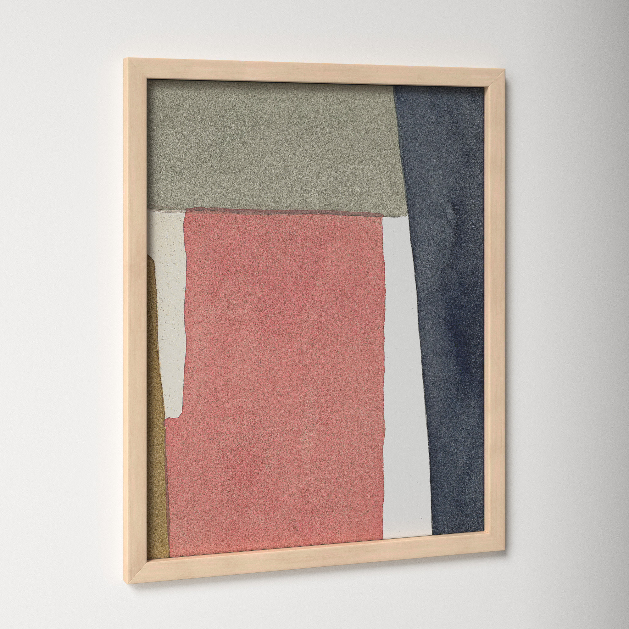 Warm Pink And Indigo by Julia Balfour, Brown Framed Paper, 38" H x 30" W x 1.25" D
