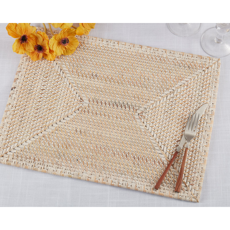 White Woven Rattan Rectangular Table Mats Set of 4