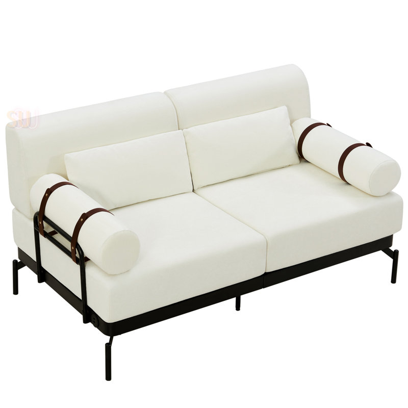 Modern Loveseat Sofa Couch 2-Seater Sofa with Flexible USB Ports , Unique Cylindrical Armrests for Living Room, Beige