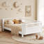 Lit plateforme double en bois pleine grandeur avec clôture de sécurité et profil bas, blanc-763259637-763259636