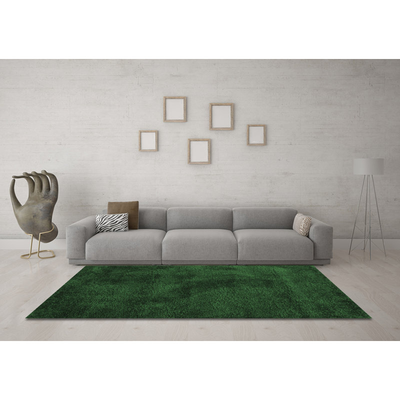 Tapis contemporain vert émeraude 406 lavable à la machine, Carré 8 pi