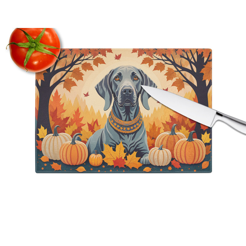 Weimaraner Fall Glass Cutting Board Large